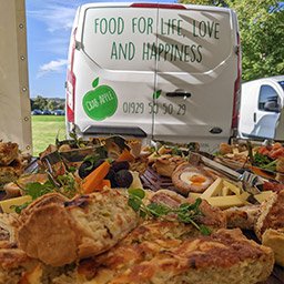 Crab Apple Catering Food Display in Dorset Fresh buffet food display with the Crab Apple Catering van at a Dorset event